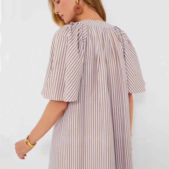 Tuckernuck Lilac Stripe Seersucker Flutter Sleeve Dress - Picture 3 of 6